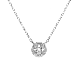 COLLIER ARGENT RHODIE PENDENTIF ROND OXYDES BLANCS SERTIS 40+5CM