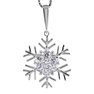 COLLIER ARGENT RHODIÉ PENDENTIF FLOCON DE NEIGE PIERRES BLANCHES 42+3CM