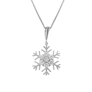COLLIER ARGENT RHODIÉ PENDENTIF FLOCON DE NEIGE PIERRES BLANCHES 42+3CM