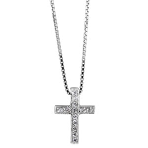 COLLIER ARGENT RHODIÉ PENDENTIF PETITE CROIX dim 14 x 10 mm PIERRES BLANCHES 42+3CM