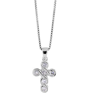COLLIER ARGENT RHODIÉ CROIX PIERRES BLANCHES FORME S 42+3CM