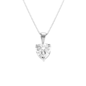 COLLIER ARGENT RHODIÉ PENDENTIF COEUR SERTI CLOS OXYDE BLANC 42+3CM