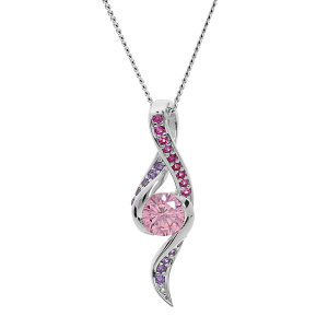 COLLIER ARGENT RHODIÉ PENDENTIF 2 RAILS OXYDES ROSE ET VIOLETS ET OXYDE CENTARLE ROSE 42+3CM