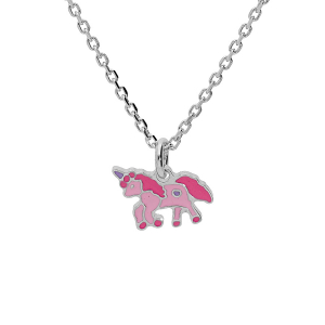 COLLIER ARGENT RHODIÉ PENDENTIF LICORNE ROSE 35+5CM