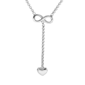 COLLIER ARGENT RHODIÉ MOTIF INFINI ET COEUR 42+3CM