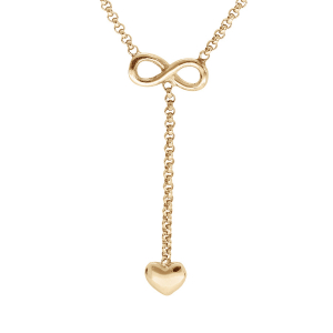 COLLIER ARGENT ET DORURE JAUNE MOTIF INFINI ET COEUR 42+3CM