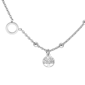 COLLIER ARGENT RHODIÉ BOULES AVEC 1 CERCLE ET PAMPILLE ARBRE DE VIE 42+3CM