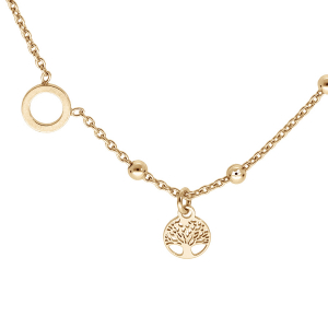 COLLIER ARGENT ET DORURE JAUNE BOULES AVEC 1 CERCLE ET PAMPILLE ARBRE DE VIE 42+3CM