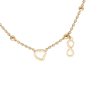 COLLIER ARGENT ET DORURE JAUNE BOULES AVEC 1 COEUR ET 1 PAMPILLE INFINI 42+3CM