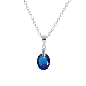 COLLIER ARGENT RHODIÉ PENDENTIF GOUTTE OXYDE BLEU FONCÉ FACETÉ 40+5CM