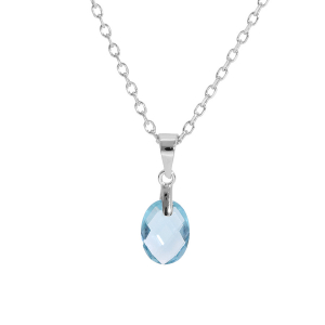 COLLIER ARGENT RHODIE PENDENTIF GOUTTE OXYDE BLEU CIEL FACETÉ 40+5CM