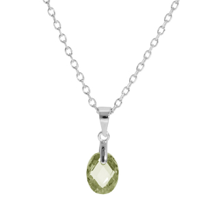 COLLIER ARGENT RHODIÉ PENDENTIF GOUTTE OXYDE VERT OLIVE FACETÉ 40+5CM