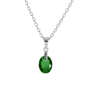 COLLIER ARGENT RHODIÉ PENDENTIF GOUTTE OXYDE VERT FONCÉ FACETÉ 40+5CM