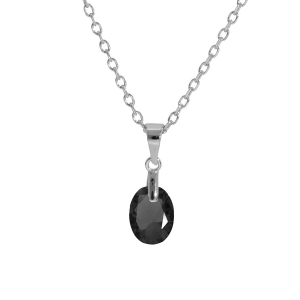 COLLIER ARGENT RHODIÉ PENDENTIF GOUTTE OXYDE NOIR  FACETÉ 40+5CM