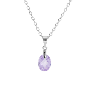 COLLIER ARGENT RHODIÉ PENDENTIF GOUTTE OXYDE MAUVE FACETÉ 40+5CM
