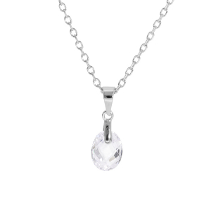 COLLIER ARGENT RHODIÉ PENDENTIF GOUTTE OXYDE BLANC FACETÉ 40+5CM