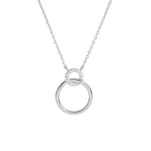 COLLIER ARGENT RHODIÉ 2 RONDS 1 AVEC OXYDES BLANCS SERTIS ET 1 LISSE 40+5CM