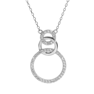 COLLIER ARGENT RHODIÉ 3 RONDS 1 LISSE ET 2 AVEC OXYDES BLANCS SERTIS 40+5CM
