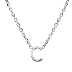 COLLIER ARGENT RHODIÉ PENDENTIF HAUTEUR 5 MM PETITE INITIALE  C  38+5CM