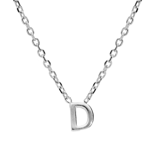 COLLIER ARGENT RHODIÉ PENDENTIF HAUTEUR 5 MM PETITE INITIALE  D  38+5CM