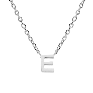COLLIER ARGENT RHODIÉ PENDENTIF HAUTEUR 5 MM PETITE INITIALE  E   38+5CM