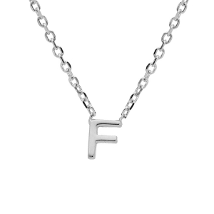 COLLIER ARGENT RHODIÉ PENDENTIF INITIALE  F  38+5CM