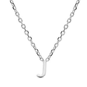 COLLIER ARGENT RHODIÉ PENDENTIF INITIALE  J  38+5CM