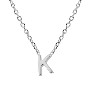 COLLIER ARGENT RHODIÉ PENDENTIF HAUTEUR 5 MM PETITE  INITIALE  K  38+5CM