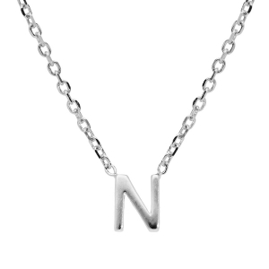 COLLIER ARGENT RHODIÉ PENDENTIF INITIALE  N  38+5CM