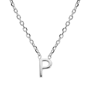 COLLIER ARGENT RHODIÉ PENDENTIF HAUTEUR 5 MM PETITE INITIALE  P  38+5CM