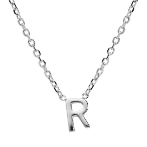 COLLIER ARGENT RHODIÉ PENDENTIF HAUTEUR 5 MM PETITE INITIALE  R   38+5CM