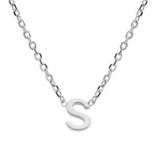 COLLIER ARGENT RHODIÉ PENDENTIF HAUTEUR 5 MM PETITE INITIALE  S   38+5CM