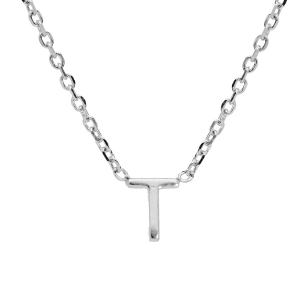COLLIER ARGENT RHODIÉ PENDENTIF HAUTEUR 5 MM PETITE  INITIALE  T   38+5CM