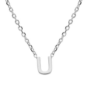 COLLIER ARGENT RHODIÉ PENDENTIF HAUTEUR 5 MM PETITE INITIALE  U   38+5CM