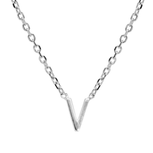 COLLIER ARGENT RHODIÉ PENDENTIF HAUTEUR 5 MM PETITE  INITIALE  V   38+5CM
