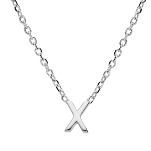COLLIER ARGENT RHODIÉ PENDENTIF INITIALE  X   38+5CM