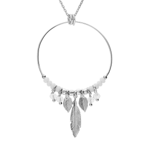 COLLIER ARGENT RHODIE 35MM BOULES DIAMANTÉES ET BLANCHES PAMPILLE TRANSPARENTES 40+4CM