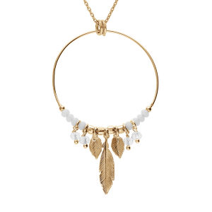 COLLIER ARGENT ET DORURE JAUNE 35MM BOULES DIAMANTÉES BLANCHES PAMPILLE TRANSPARENTES 40+4CM