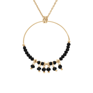 COLLIER ARGENT ET DORURE JAUNE 35MM BOULES LISSES NOIRES PAMPILLES NOIRES FACETÉES 40+4CM