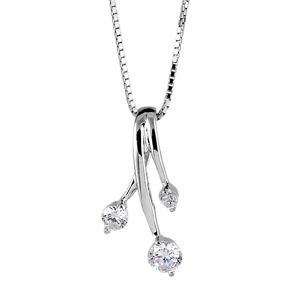 COLLIER ARGENT RHODIÉ PENDENTIF 3 TIGES PIERRES BLANCHES 41,5CM