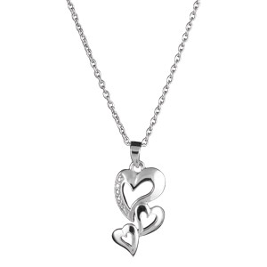 COLLIER ARGENT RHODIÉ PENDANT 3 COEURS DECOUPES 42+3CM