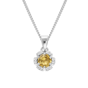 COLLIER ARGENT RHODIÉ PENDENTIF 5MM FLEUR OXYDES COULEUR MIEL ET BLANCS SERTIS 42+3CM