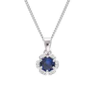COLLIER ARGENT RHODIÉ PENDENTIF 5MM FLEUR OXYDES BLEU FONCÉ ET BLANCS SERTIS 42+3CM