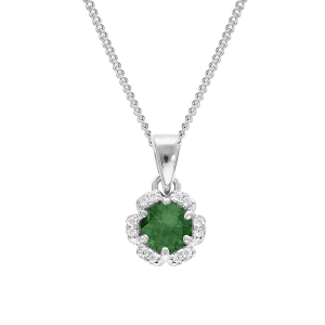 COLLIER ARGENT RHODIÉ PENDENTIF 5MM FLEUR OXYDES VERT FONCÉ ET BLANCS SERTIS 42+3CM