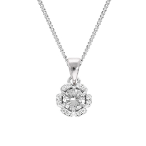 COLLIER ARGENT RHODIÉ PENDENTIF 5MM FLEUR OXYDES BLANCS SERTIS 42+3CM