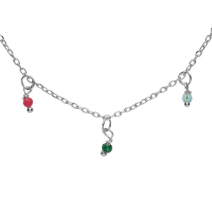 COLLIER ARGENT RHODIÉ PAMPILLES BOULES EMPIERRÉES MULTI COULEURS 40+5CM