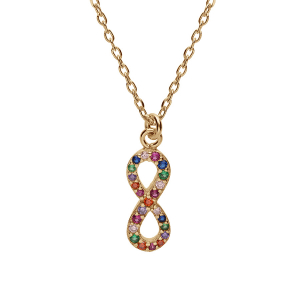 COLLIER ARGENT ET DORURE JAUNE PENDENTIF INFINI EMPIERRÉS MULTI COULEURS 40+5CM