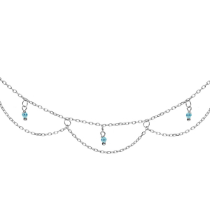 COLLIER ARGENT RHODIÉ MULTIRANGS RÉSINE TURQUOISE IMITATION 40+5CM