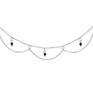 COLLIER ARGENT RHODIÉ MULTIRANGS EMPIERRÉS NOIRES 40+5CM