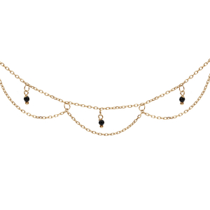 COLLIER ARGENT ET DORURE JAUNE MULTIRANGS EMPIERRÉS NOIRES 40+5CM